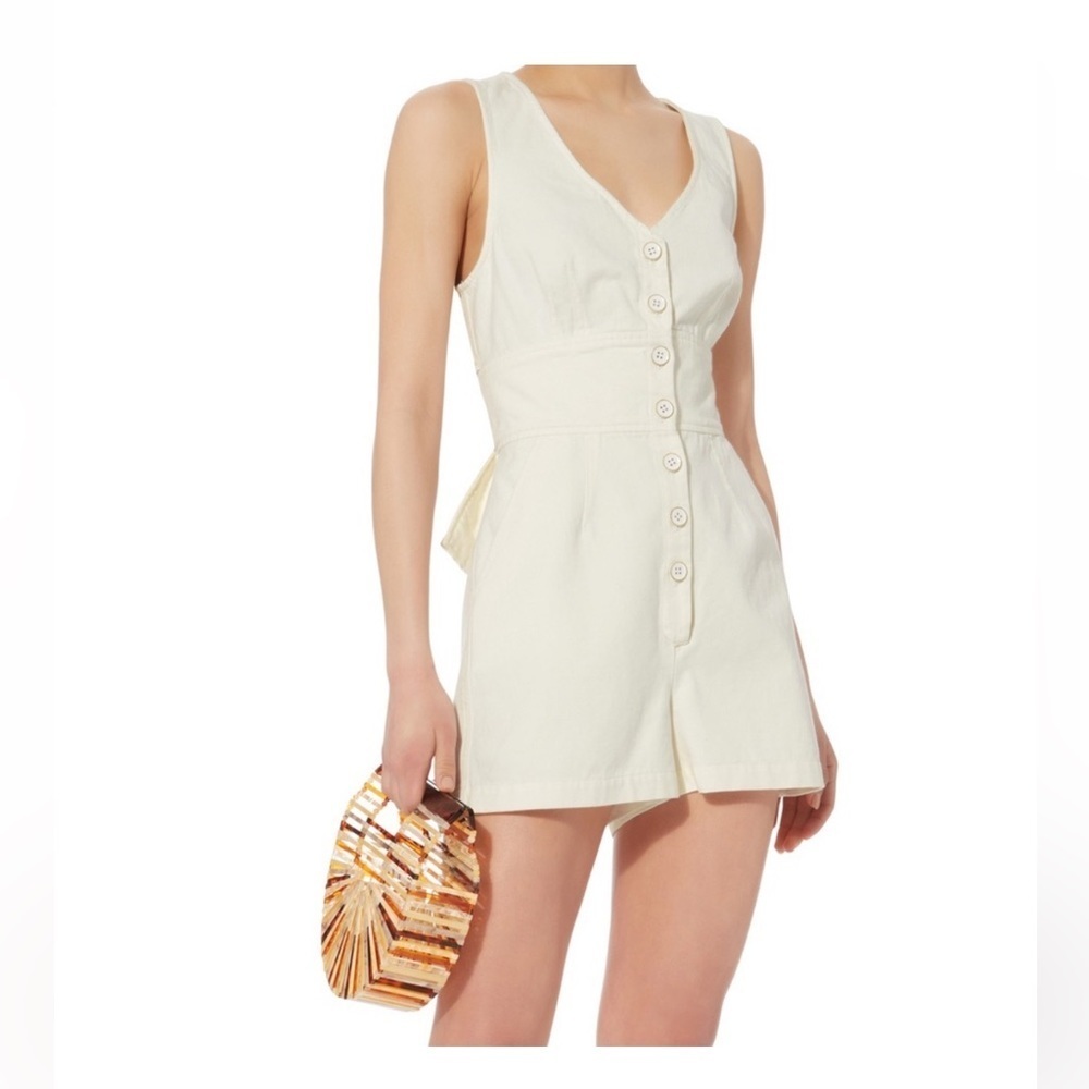 Intermix Off White Romper Sleeveless Back Tie Cutout Size 4 100% Cotton v neck
